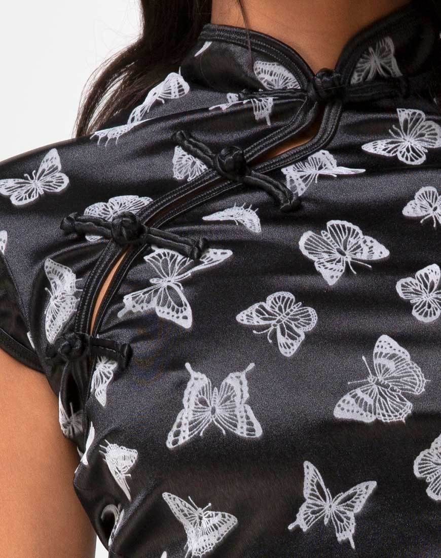 Jakina Crop Top in Black Butterfly Flock sold by Motel Rocks product image thumbnail 5