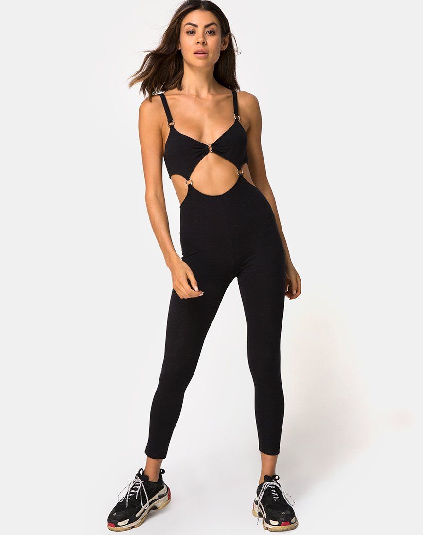 Jasola Cutout Unitard in Black sold by Motel Rocks