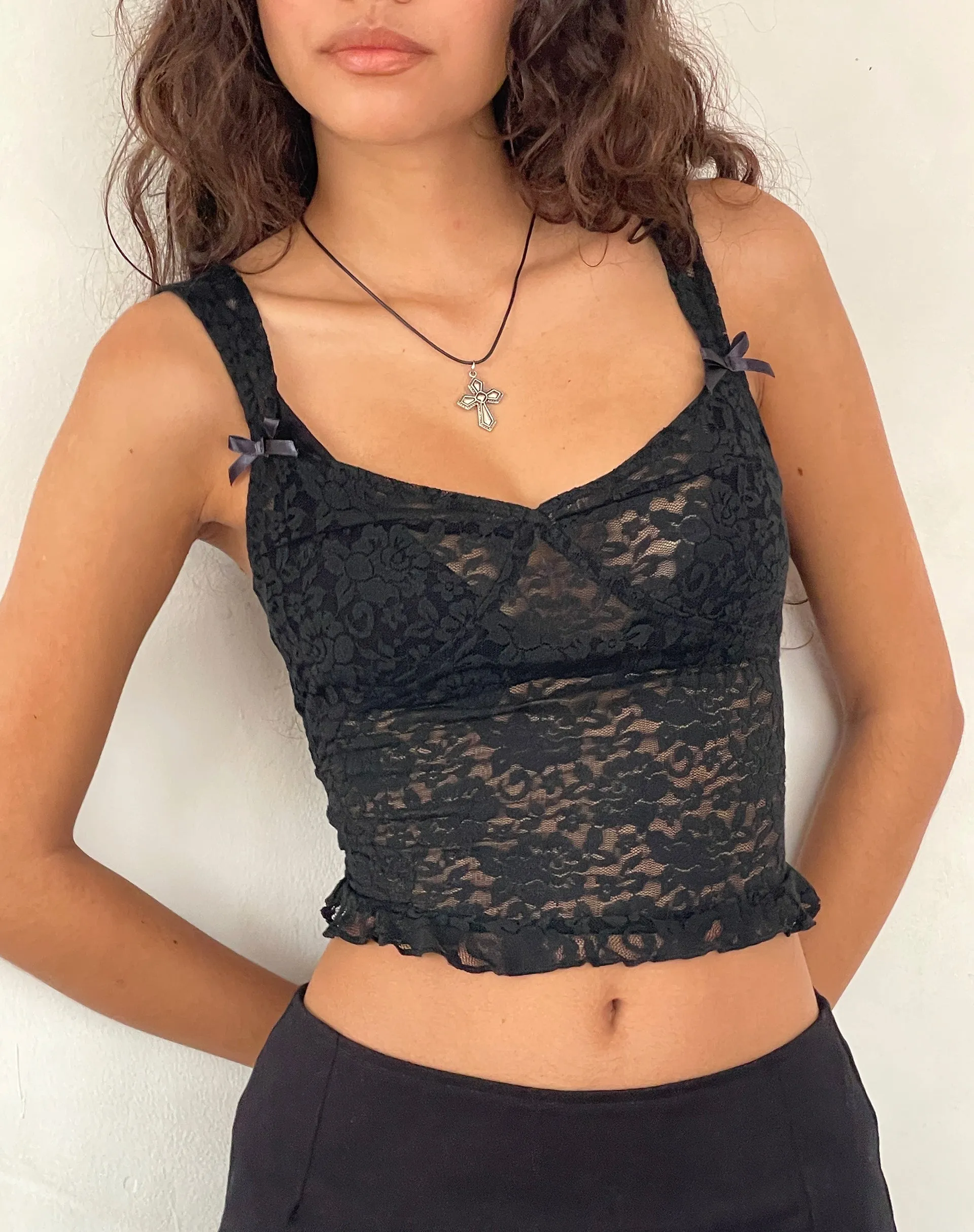 Brietta Unlined Corset Top in Rose Lace Black sold by Motel Rocks product image thumbnail 4