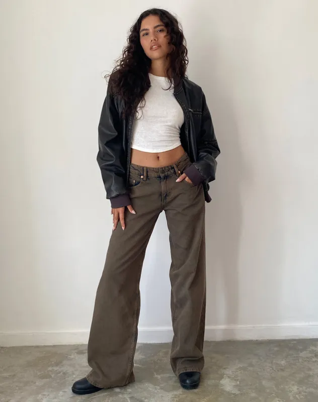 Roomy Extra Wide Low Rise Jeans in Dark Sand sold by Motel Rocks