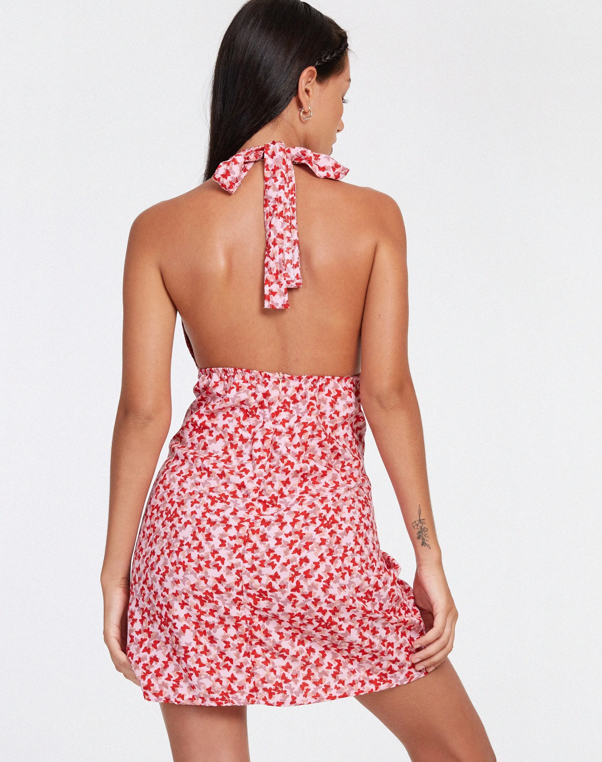 Leana Mini Dress in Ditsy Butterfly Peach and Red sold by Motel Rocks product image thumbnail 2