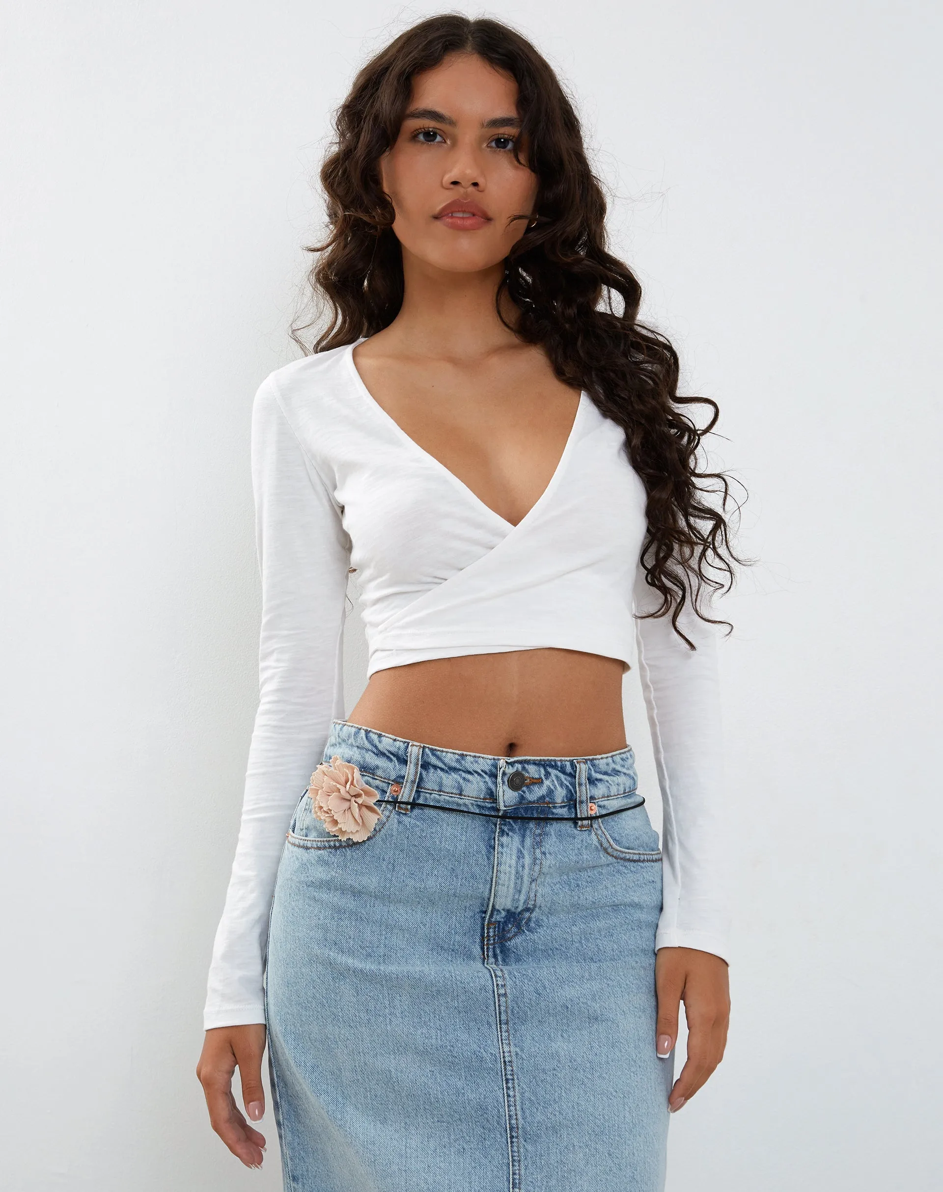 Ballet Wrap Top in White Jersey sold by Motel Rocks product image thumbnail 3