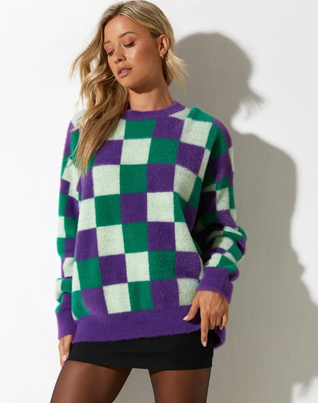 Namari Jumper in Check Green Purple sold by Motel Rocks