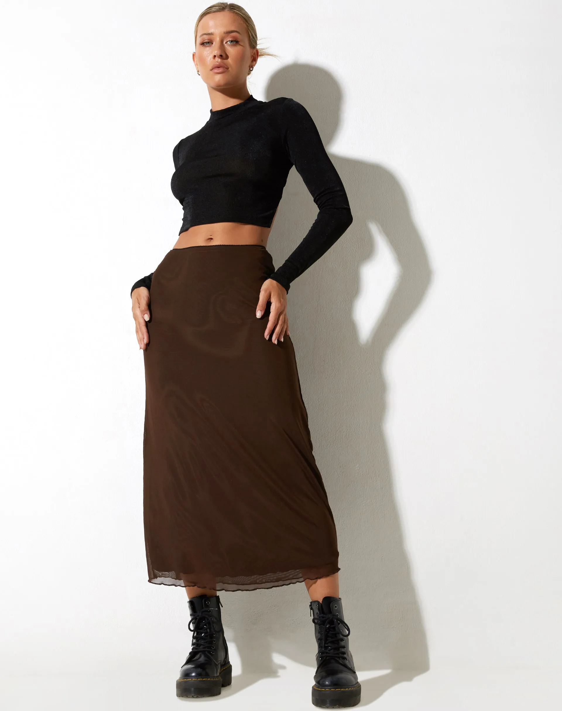 Lassie Midi Skirt in Mesh Brown sold by Motel Rocks product image thumbnail 5