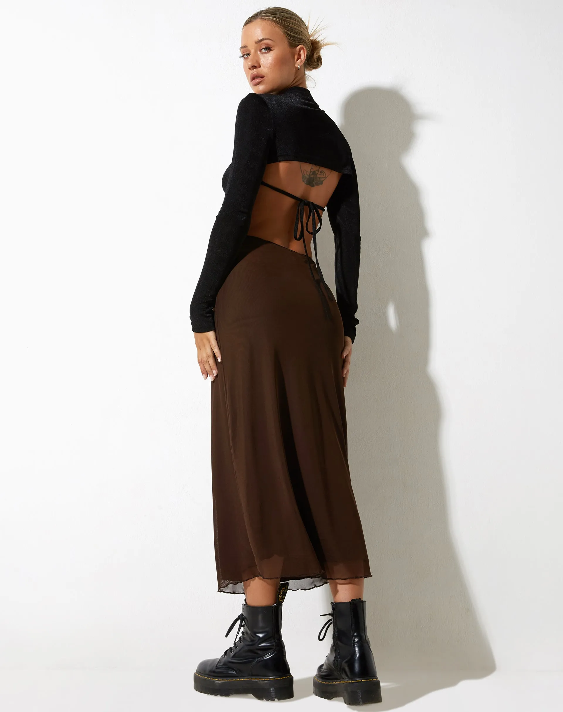 Lassie Midi Skirt in Mesh Brown sold by Motel Rocks product image thumbnail 4