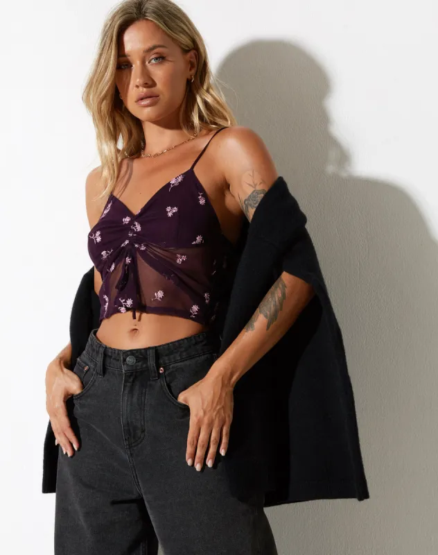 Jastri Top in Plum Daisy Embro sold by Motel Rocks