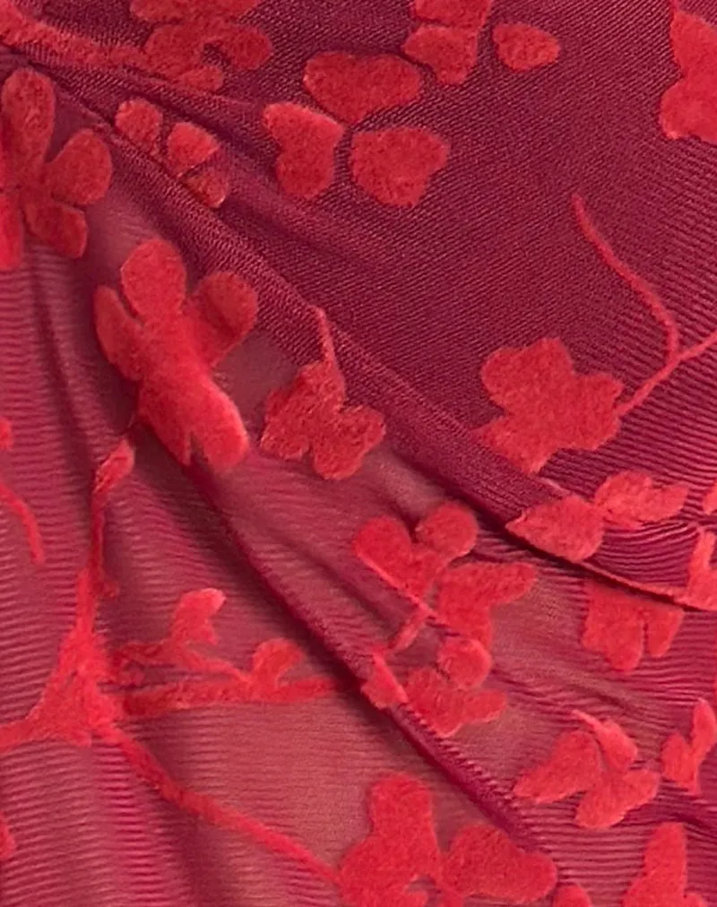 Janar Halterneck Top in Grunge Flower Flock Red sold by Motel Rocks product image thumbnail 5