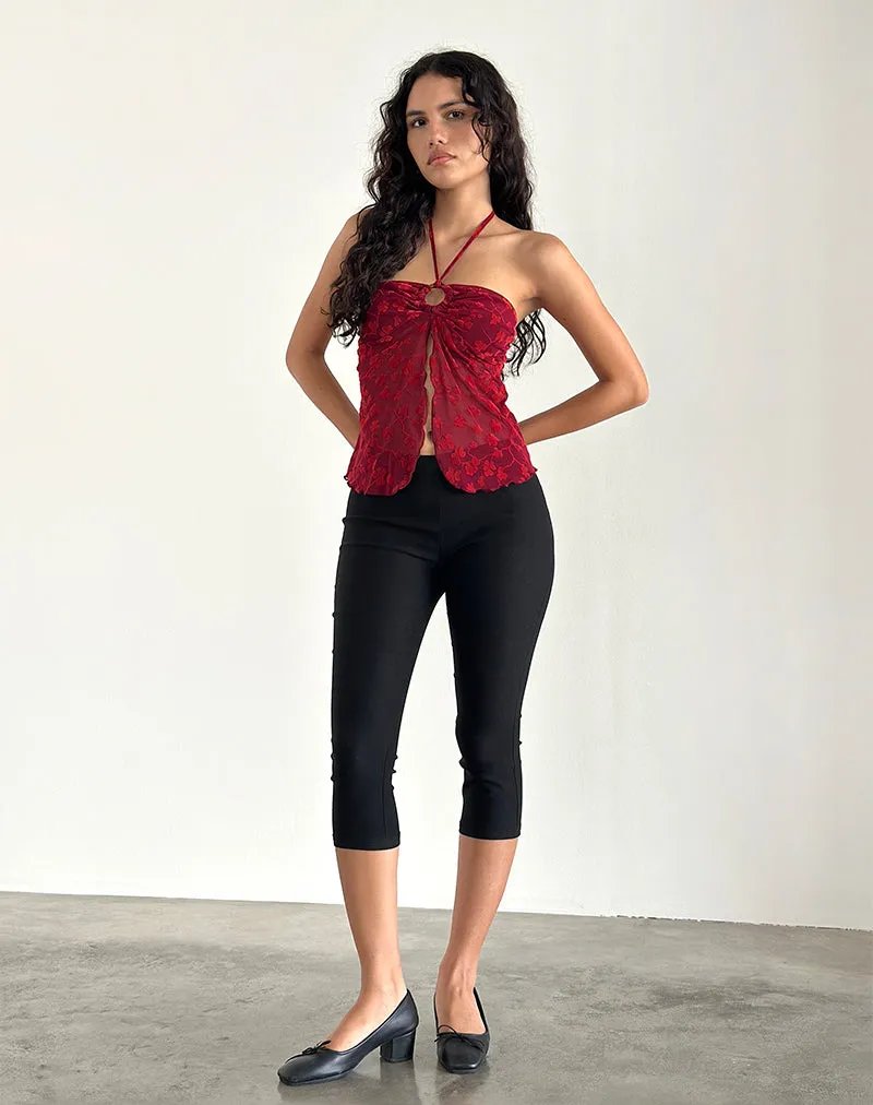 Janar Halterneck Top in Grunge Flower Flock Red sold by Motel Rocks product image thumbnail 2