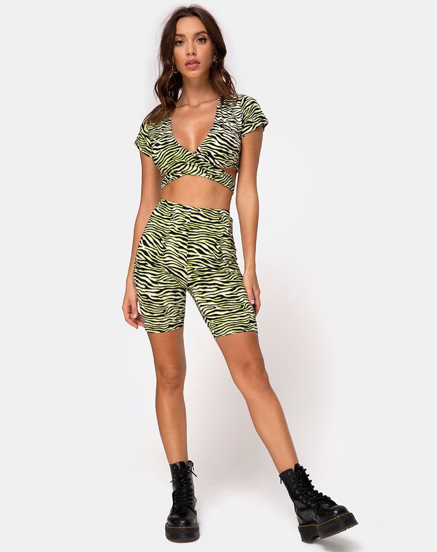 Cycle Short in Zebra Fluro Green sold by Motel Rocks product image thumbnail 3