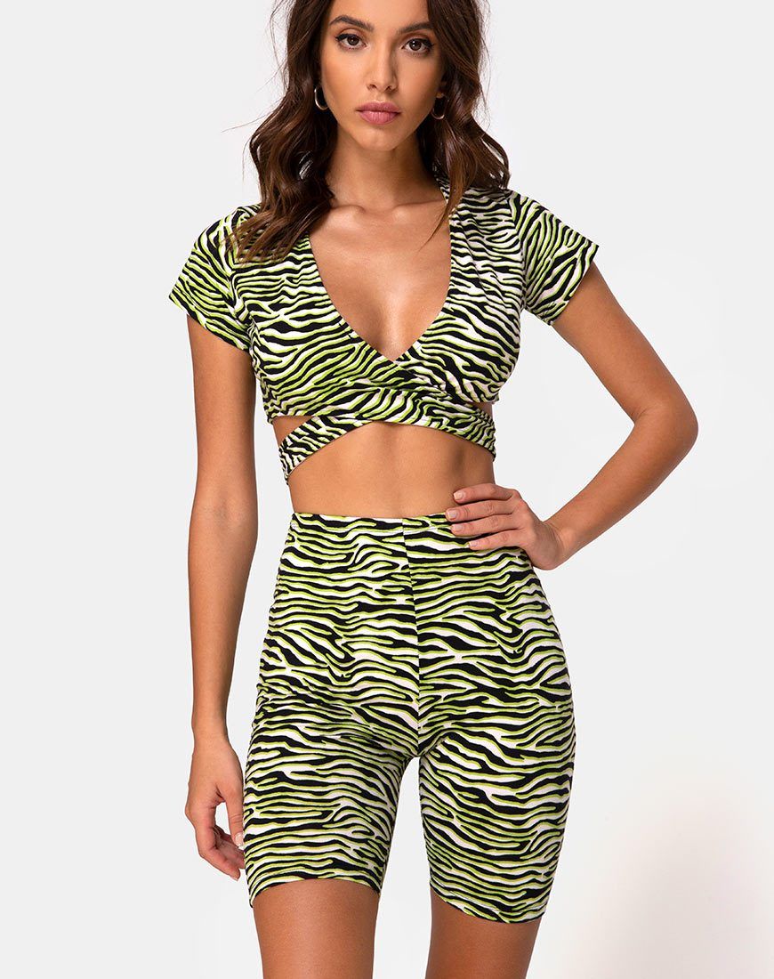 Cycle Short in Zebra Fluro Green sold by Motel Rocks