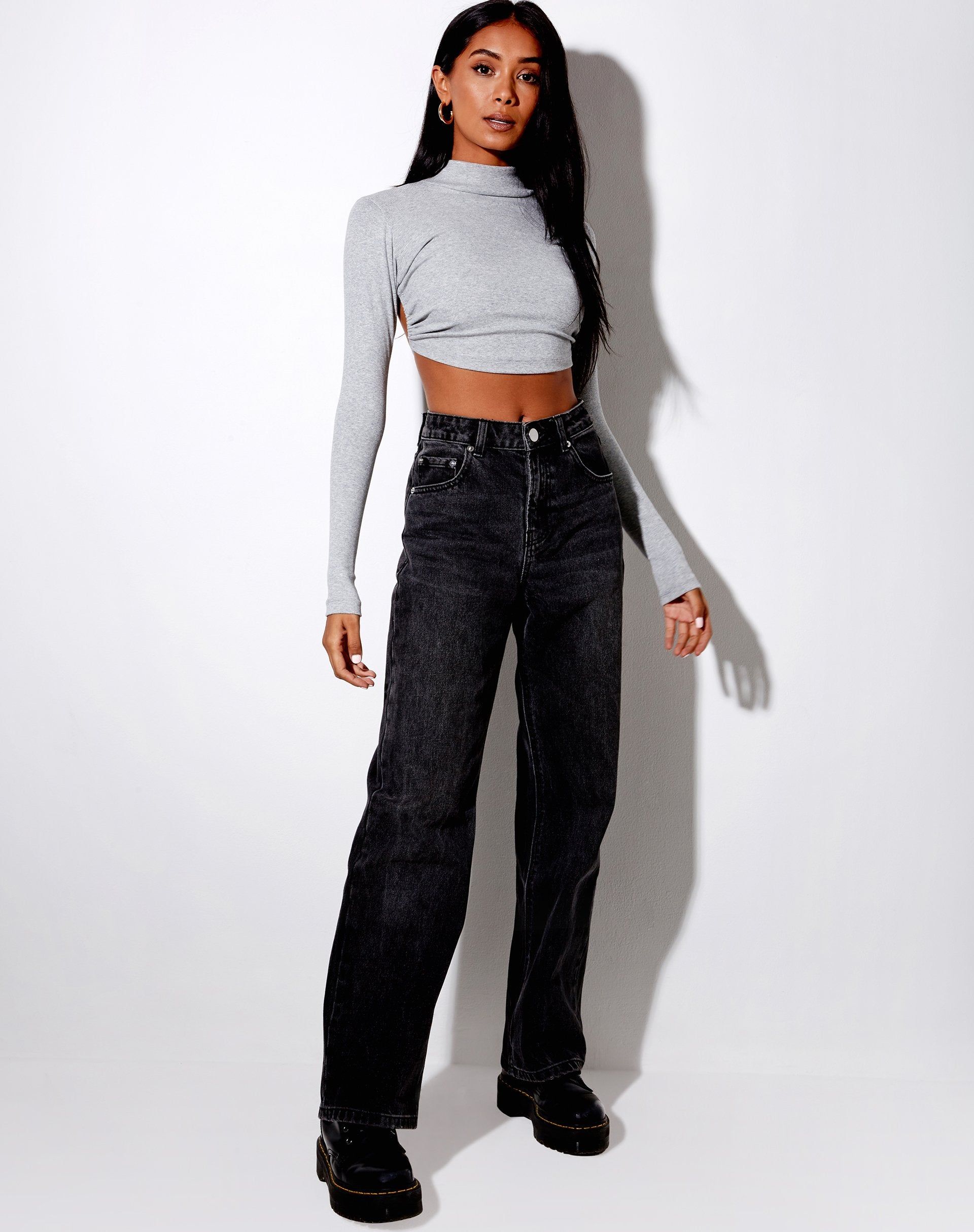 Quelia Crop Top in Rib Greymarl sold by Motel Rocks product image thumbnail 3
