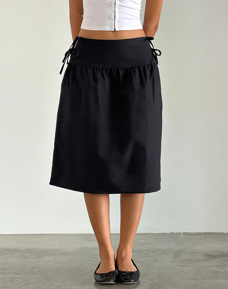 Sasay Midi Skirt in Black Linen Rami sold by Motel Rocks product image thumbnail 3