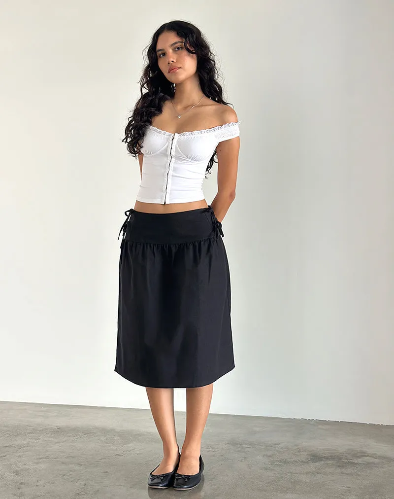 Sasay Midi Skirt in Black Linen Rami sold by Motel Rocks product image thumbnail 2