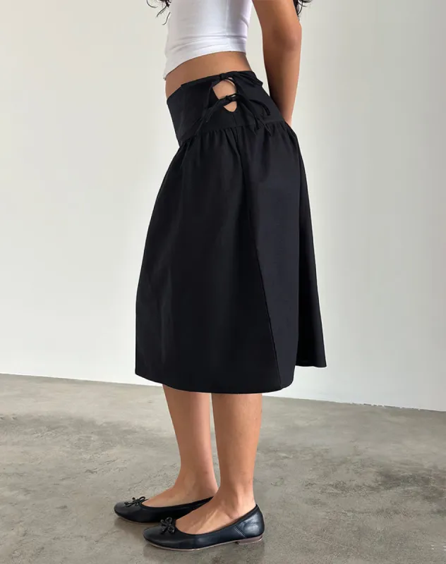 Sasay Midi Skirt in Black Linen Rami sold by Motel Rocks