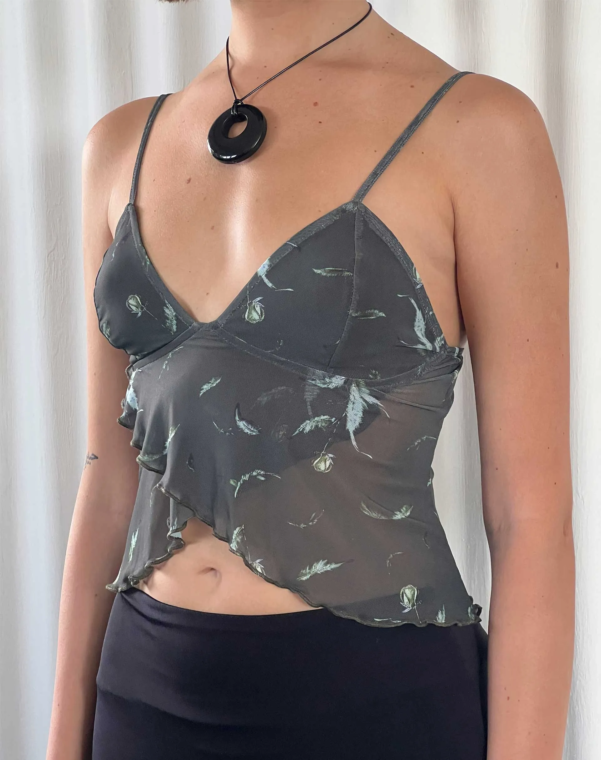Cojira Mesh Butterfly Top in Floral Khaki Silhouette sold by Motel Rocks