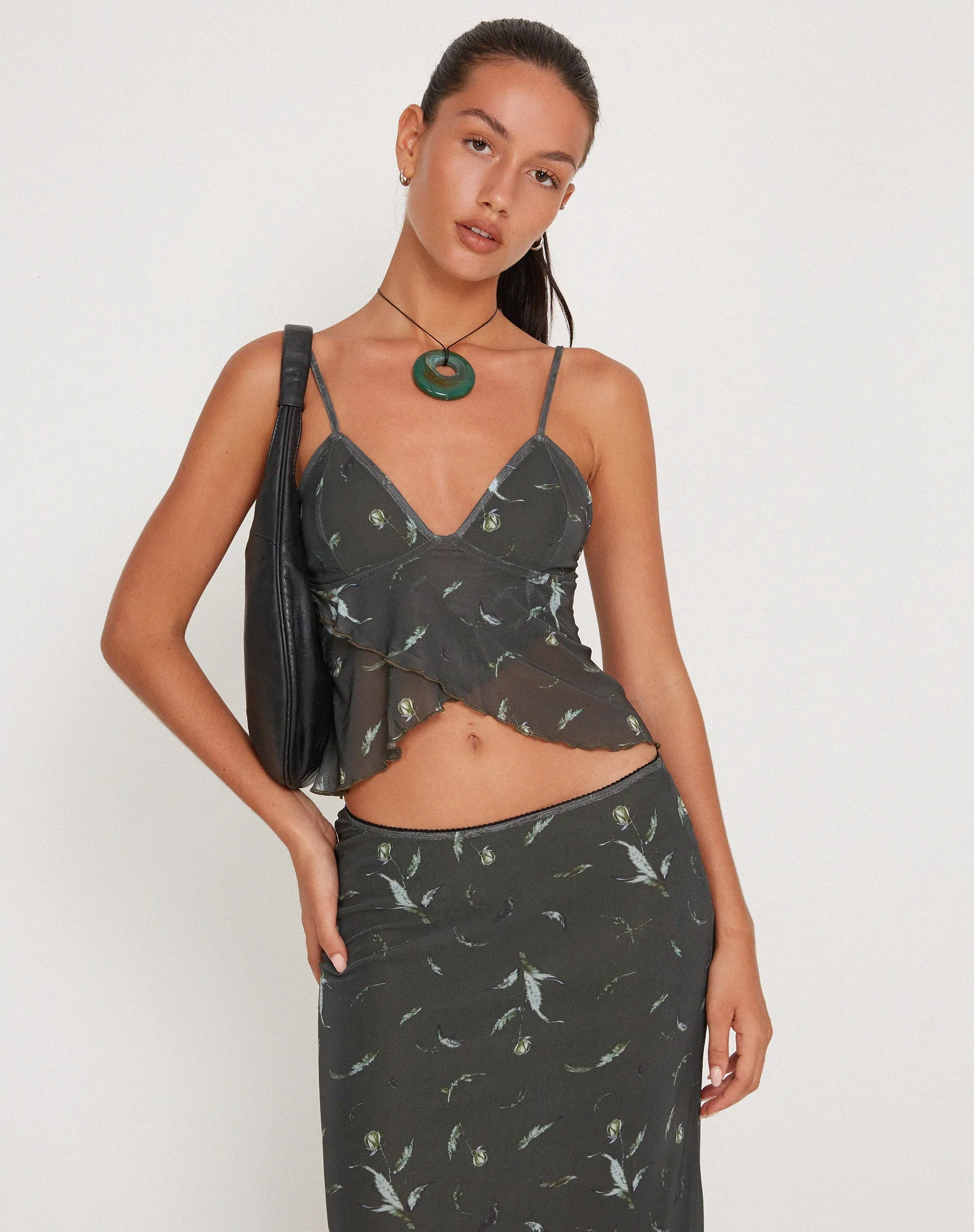 Cojira Mesh Butterfly Top in Floral Khaki Silhouette sold by Motel Rocks product image thumbnail 2