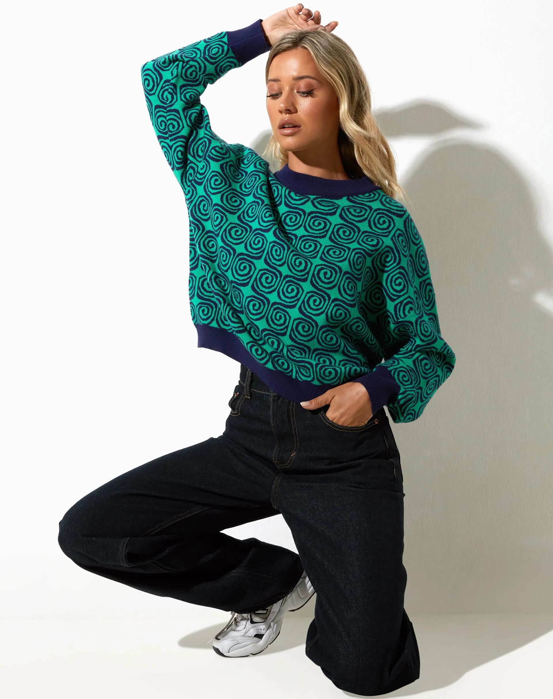 Ammar Jumper in Swirl Green and Blue sold by Motel Rocks