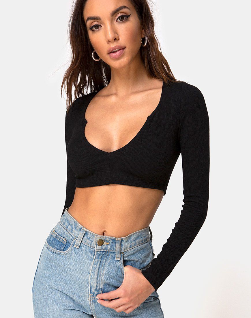 Guan Crop Top in Rib Black sold by Motel Rocks