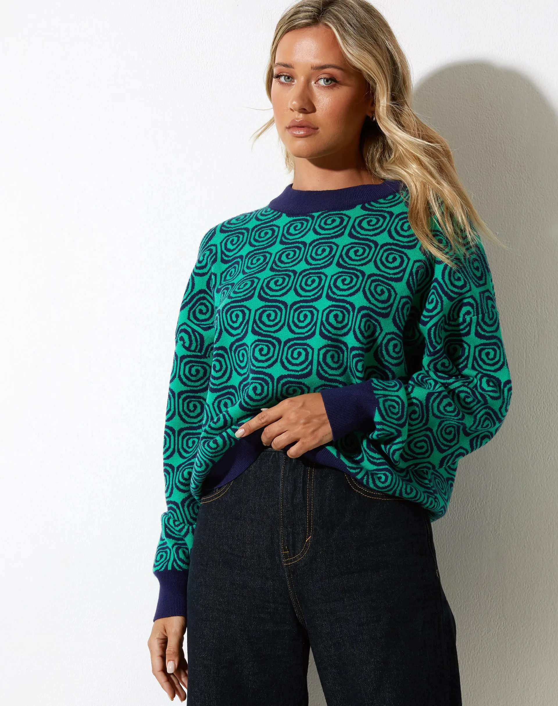 Ammar Jumper in Swirl Green and Blue sold by Motel Rocks product image thumbnail 4