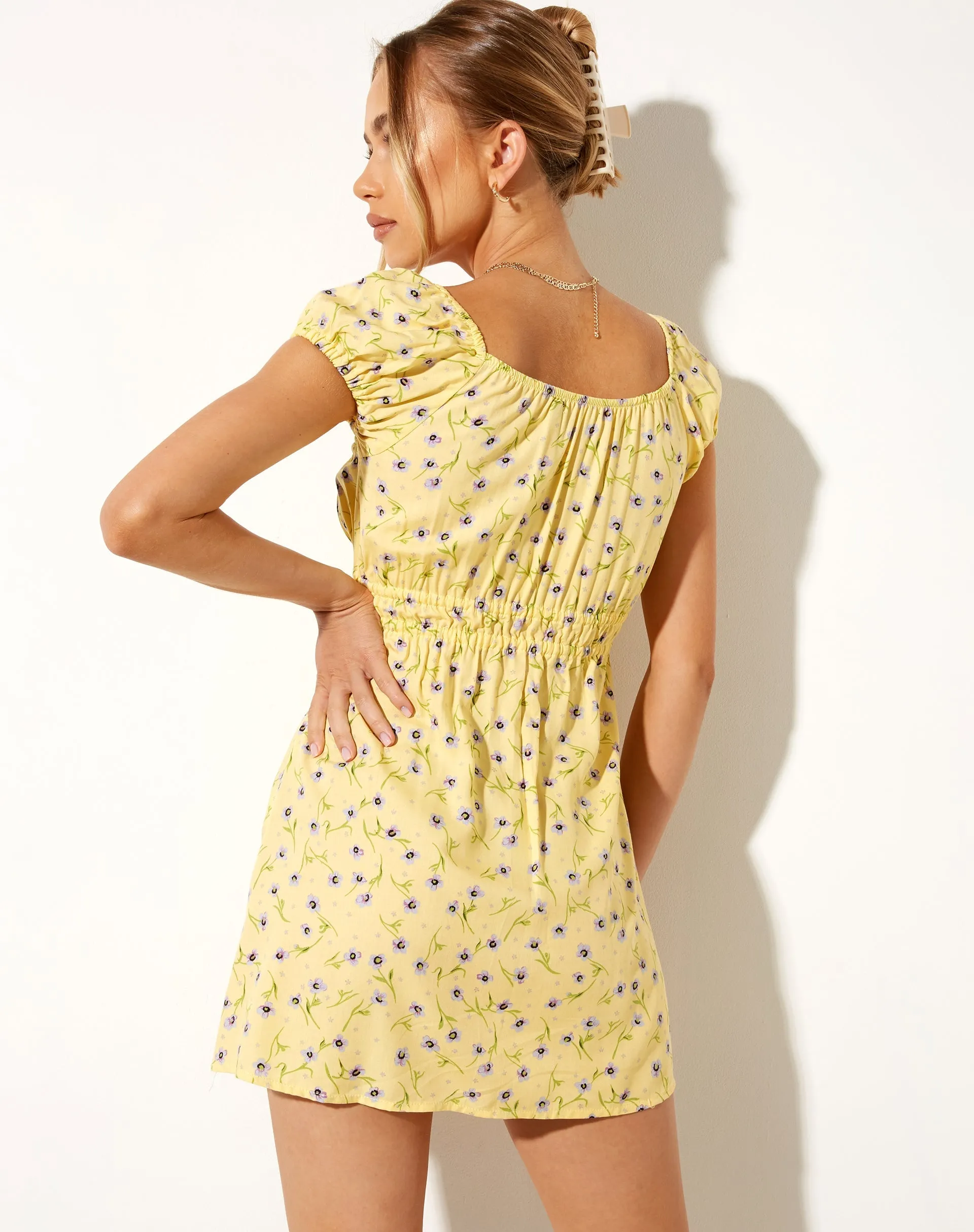 Galova Mini Dress in Wild Flower Lemon Drop sold by Motel Rocks product image thumbnail 2