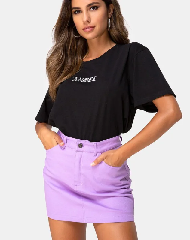 Oversize Basic Tee in Black with Angel Embro sold by Motel Rocks