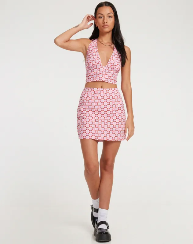 Pelmo Mini Skirt in Apple Check Blush Red sold by Motel Rocks