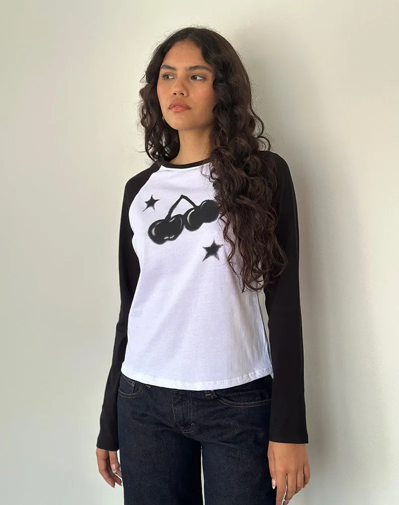 Kyiato Top in White and Black Cherry Print sold by Motel Rocks