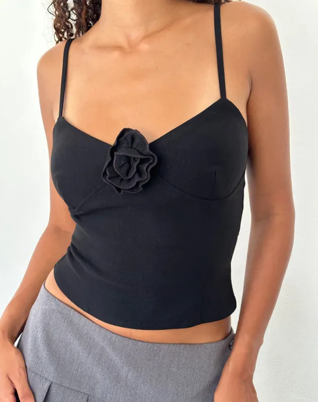 Indus Cami Top in Rosette Black sold by Motel Rocks