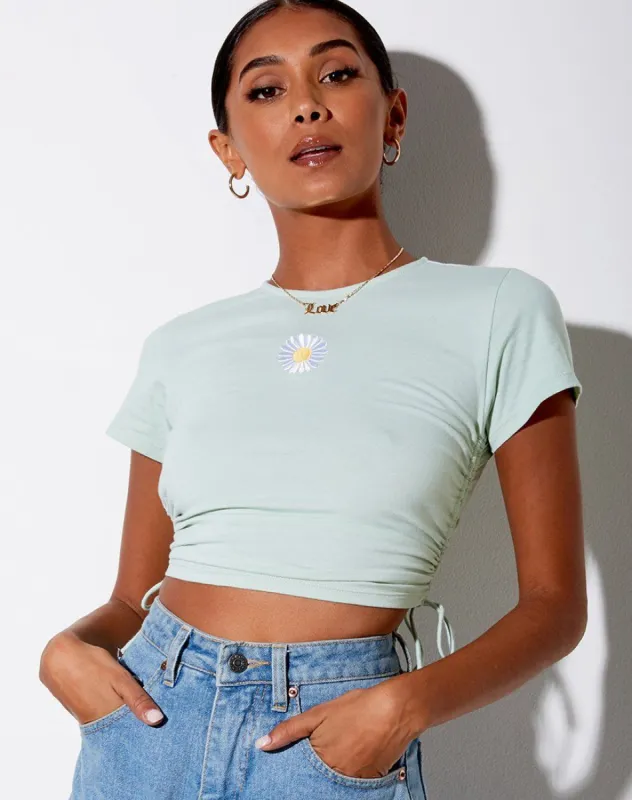 Doga Crop Top in Soft Pistachio Daisy Embro sold by Motel Rocks