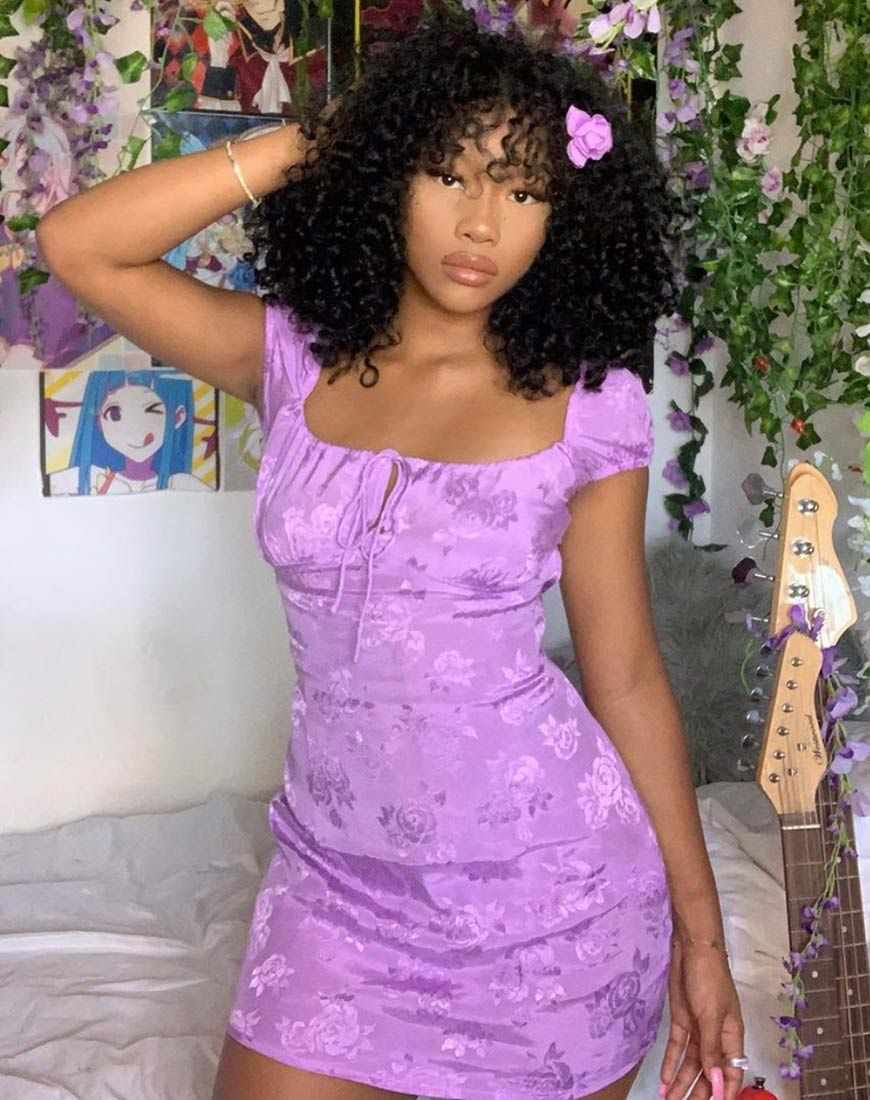 Gaval Mini Dress in Satin Rose Lilac sold by Motel Rocks