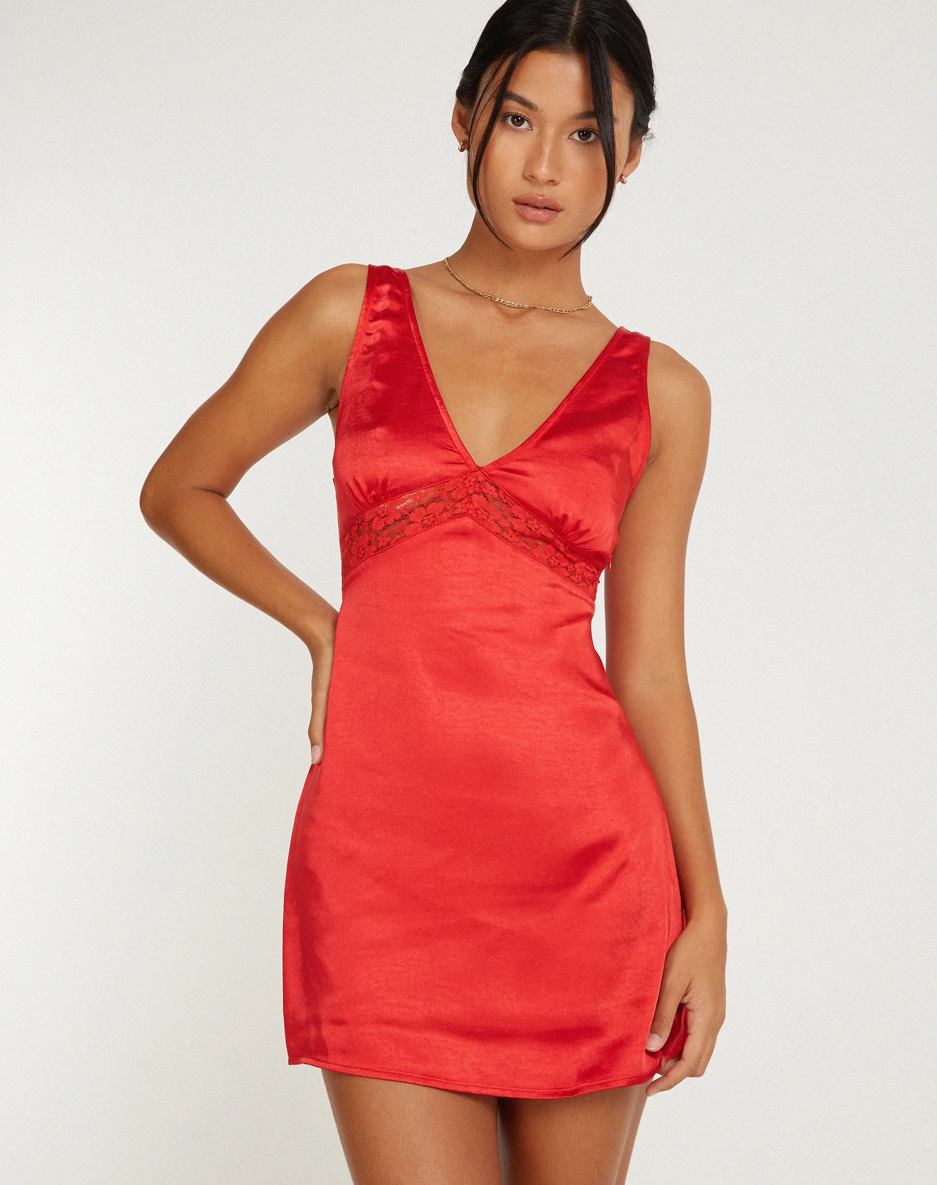 Oksana Mini Dress in Satin Red sold by Motel Rocks product image thumbnail 4