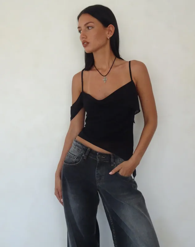 Davila Top in Chiffon Black sold by Motel Rocks