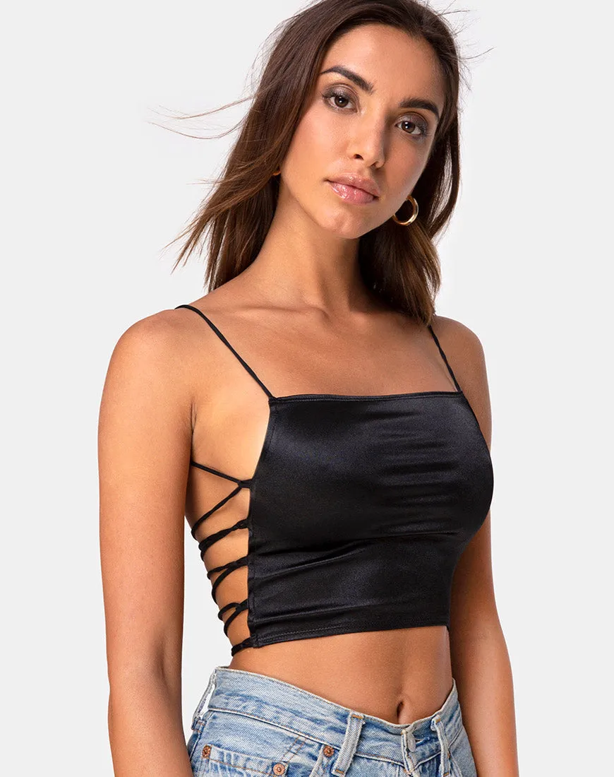 Ozka Crop Top in Satin Black sold by Motel Rocks product image thumbnail 4