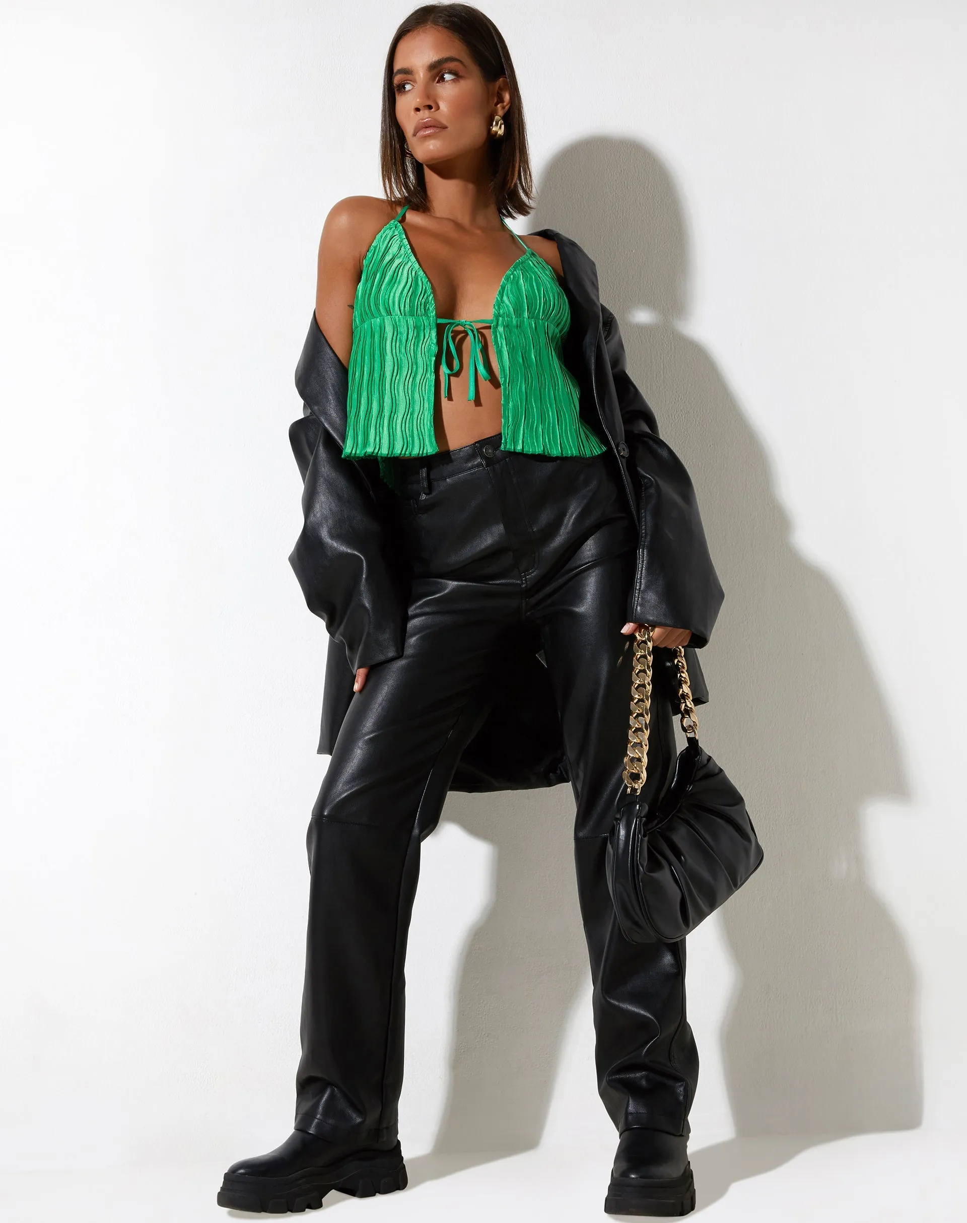 Dama Cami Top in Crinkle Green sold by Motel Rocks product image thumbnail 3