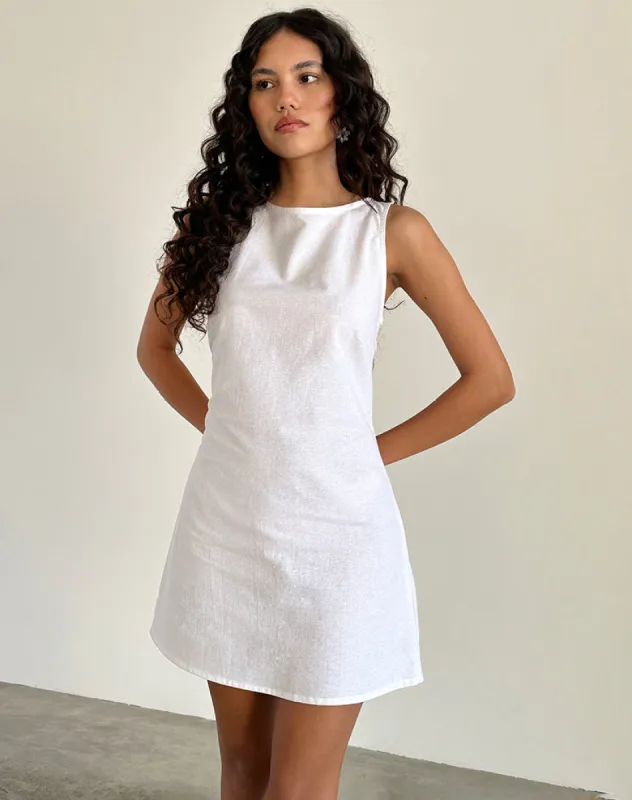 Ayana Open Back Mini Dress in Off White Linen sold by Motel Rocks