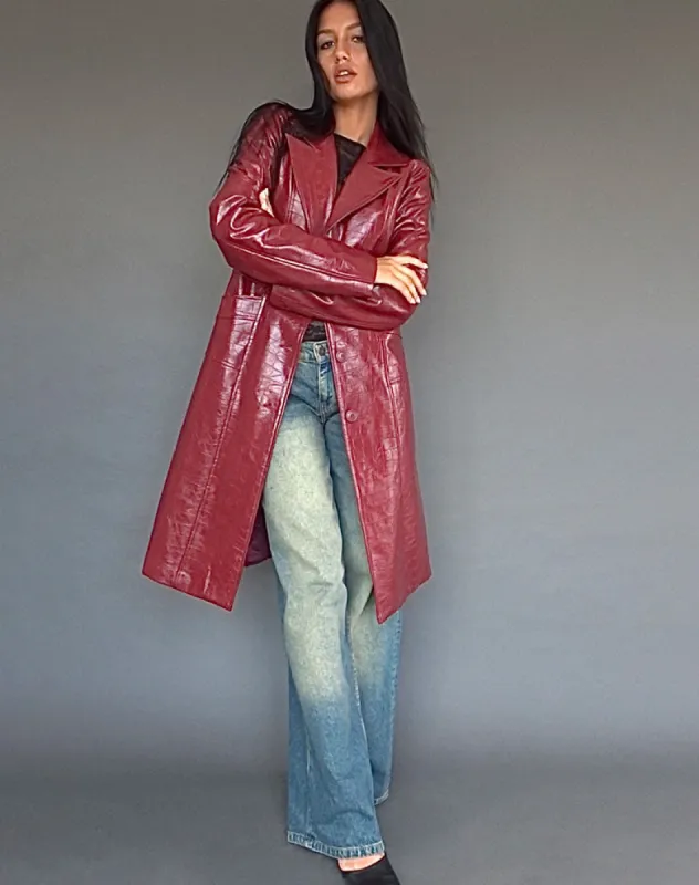 Abigail Coat in Matte PU Croc Burgundy sold by Motel Rocks