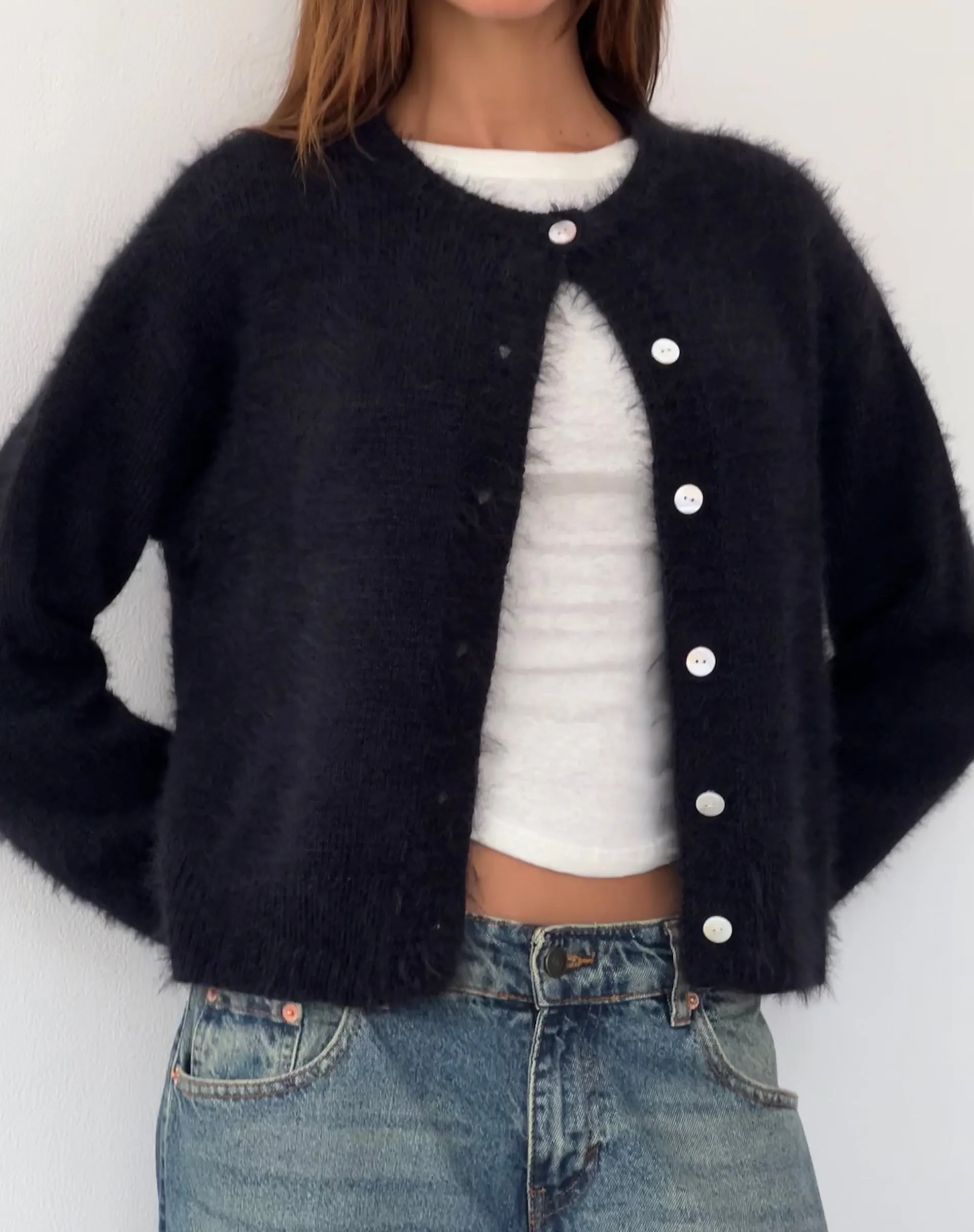 Audrina Cardigan in Fluffy Knit Black sold by Motel Rocks product image thumbnail 3