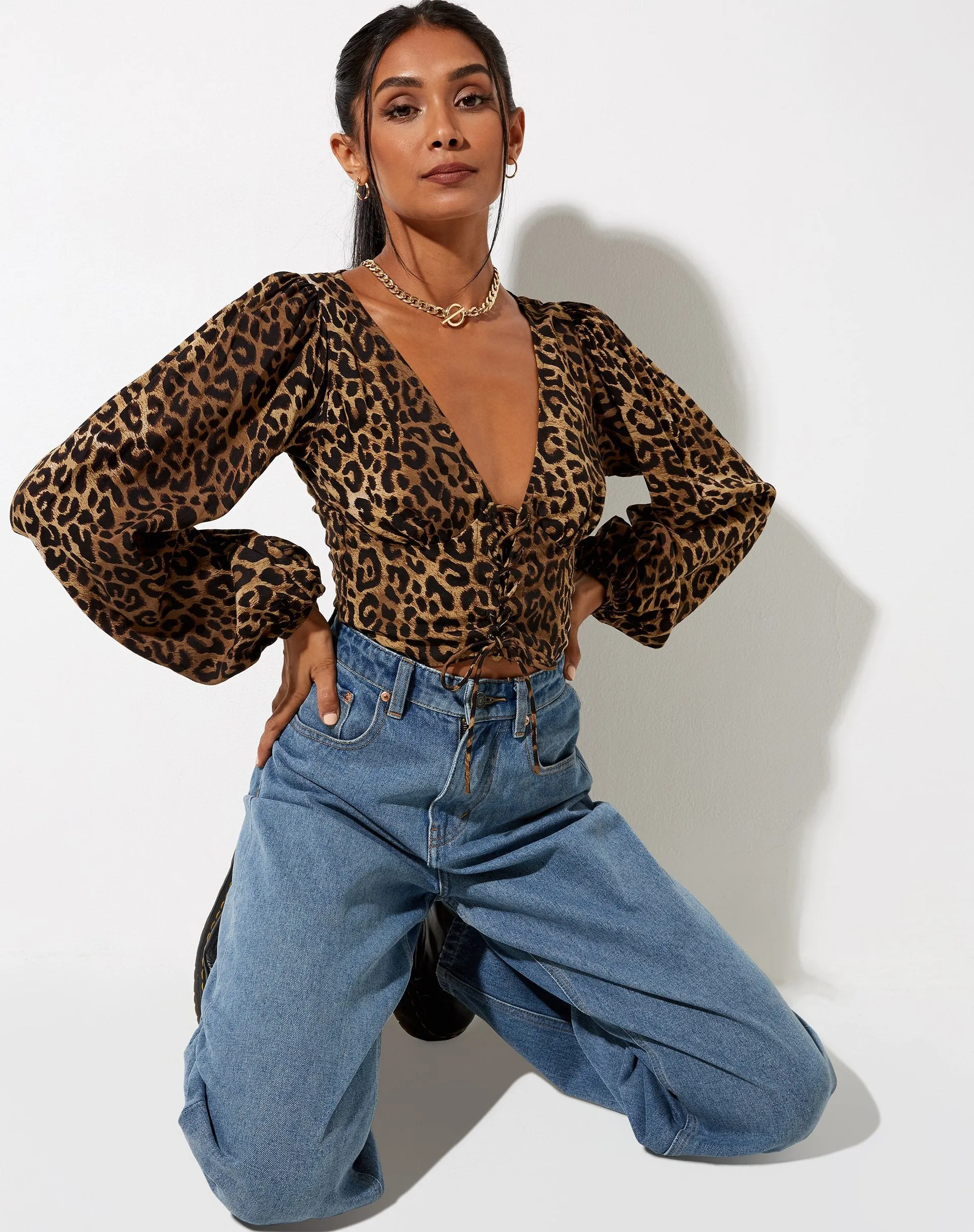 Romina Top in Night Leopard Brown sold by Motel Rocks product image thumbnail 3