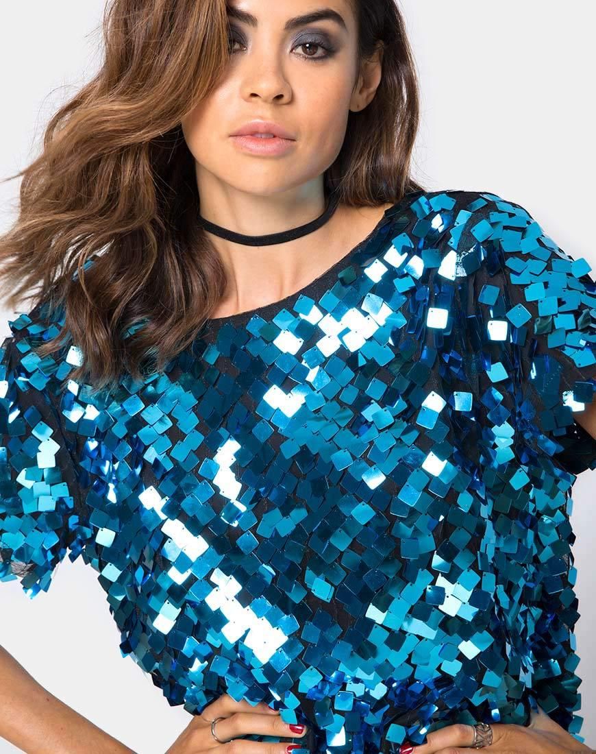 Mausi Dress in Square Sequin Teal sold by Motel Rocks product image thumbnail 5