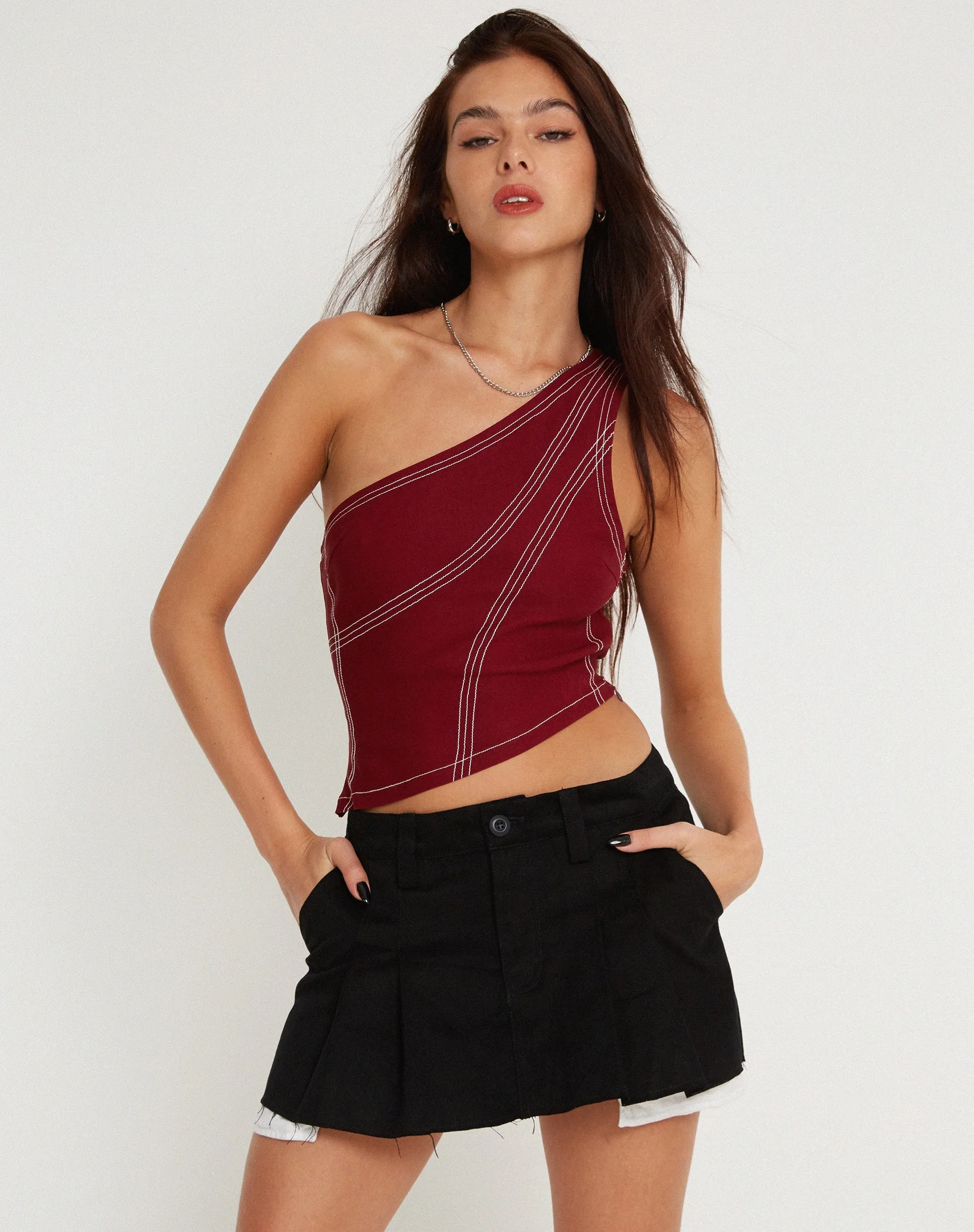 Kamaida Crop Top in Tailoring Redwood sold by Motel Rocks product image thumbnail 2