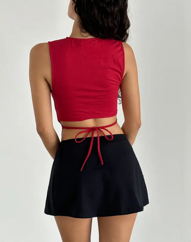 Baruna Tie Back Basic Top in Adrenaline Red sold by Motel Rocks