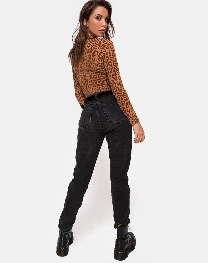Lara Crop Top in Animal Flock Tan Brown sold by Motel Rocks product image thumbnail 4