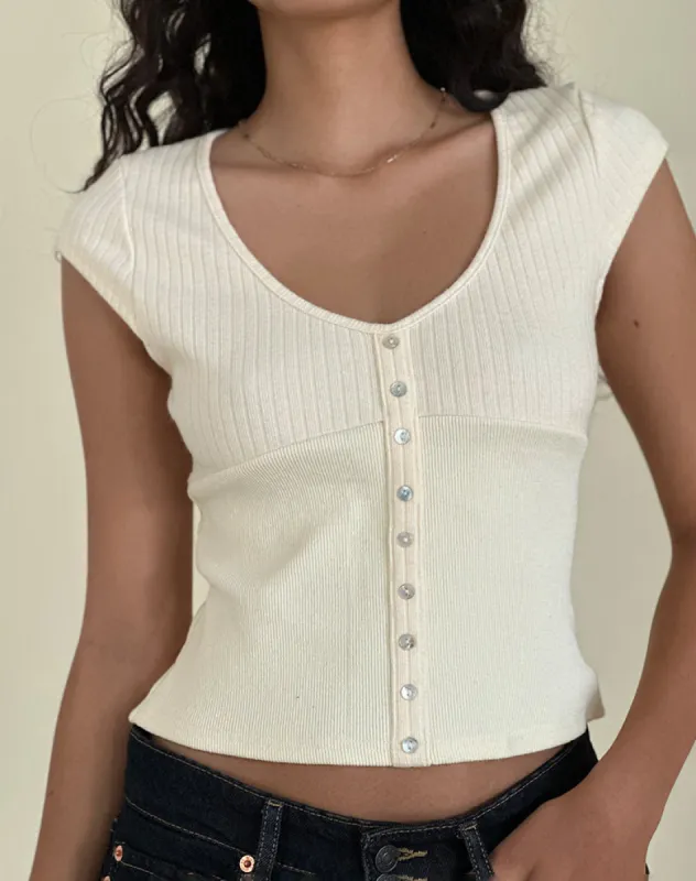 Dawira Button Through Top in Ivory sold by Motel Rocks