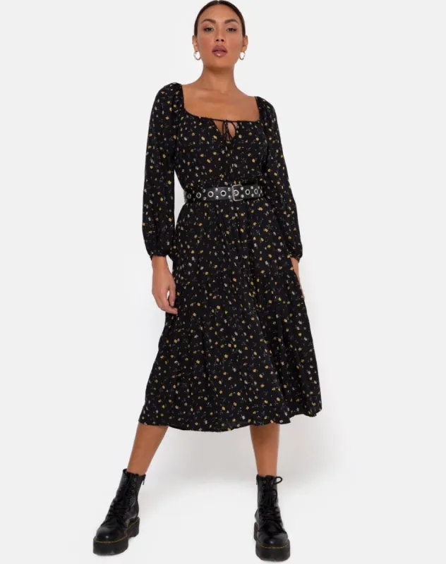 Senora Dress in Pretty Petal Black sold by Motel Rocks