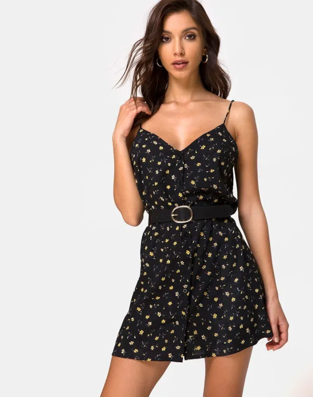 Sanna Slip Dress in Pretty Petal Black sold by Motel Rocks