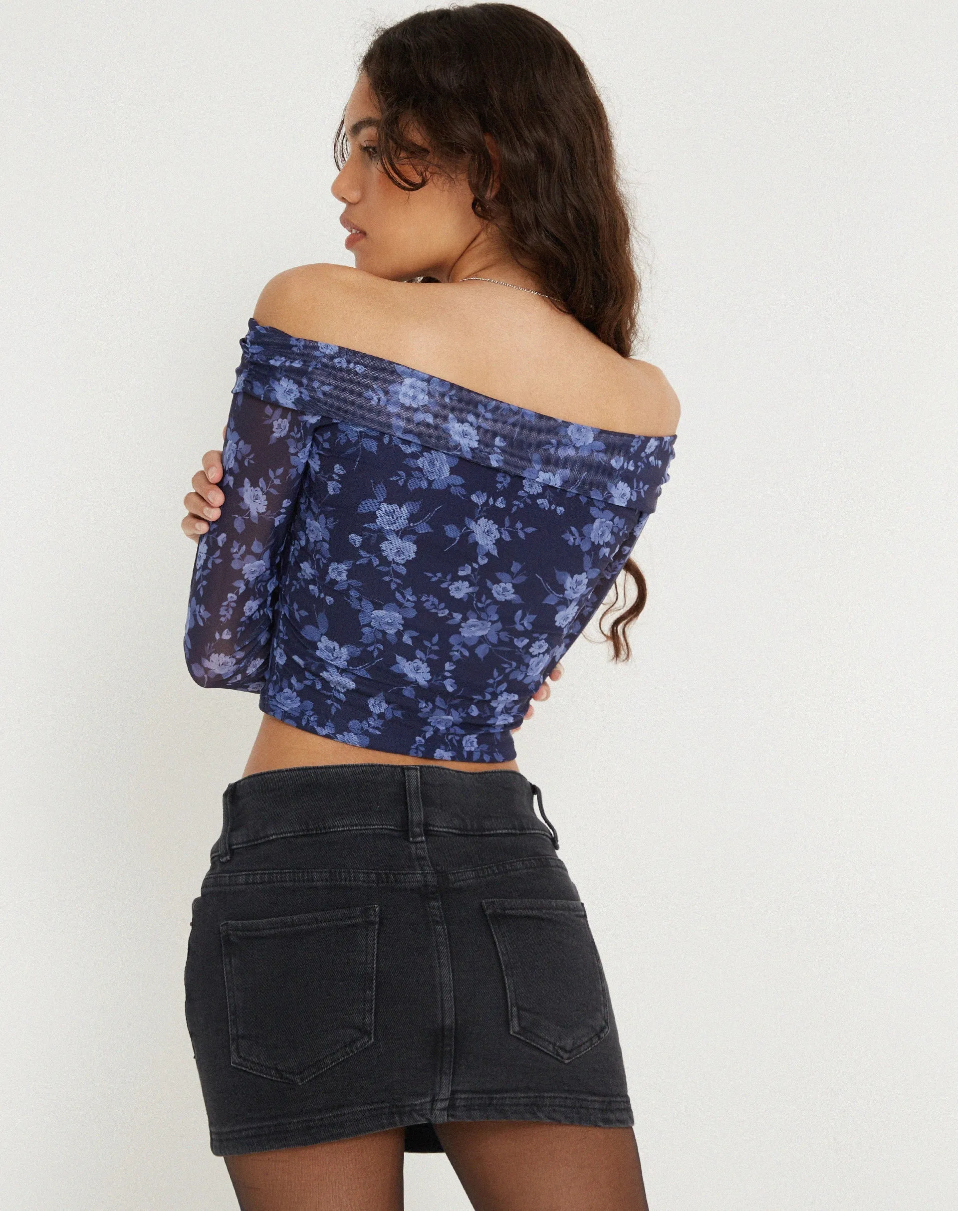Nagini Long Sleeve Bardot Top in Pretty Floral Navy sold by Motel Rocks product image thumbnail 3