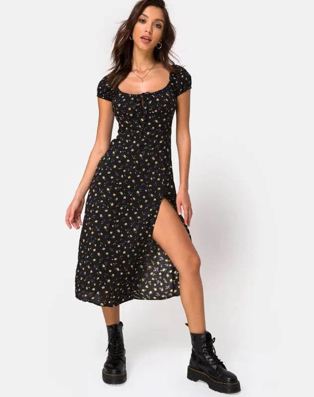 Milla Midi Dress in Pretty Petal Black sold by Motel Rocks