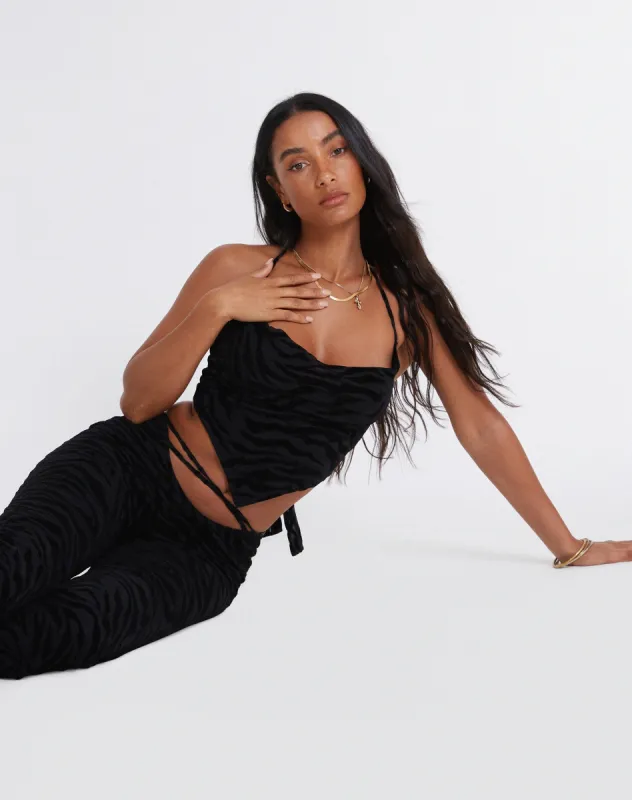 Ketia Crop Top in Zebra Flock Black sold by Motel Rocks