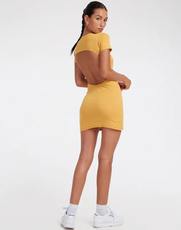 Enya Mini Dress in Rib Yolk Yellow made by Motel Rocks