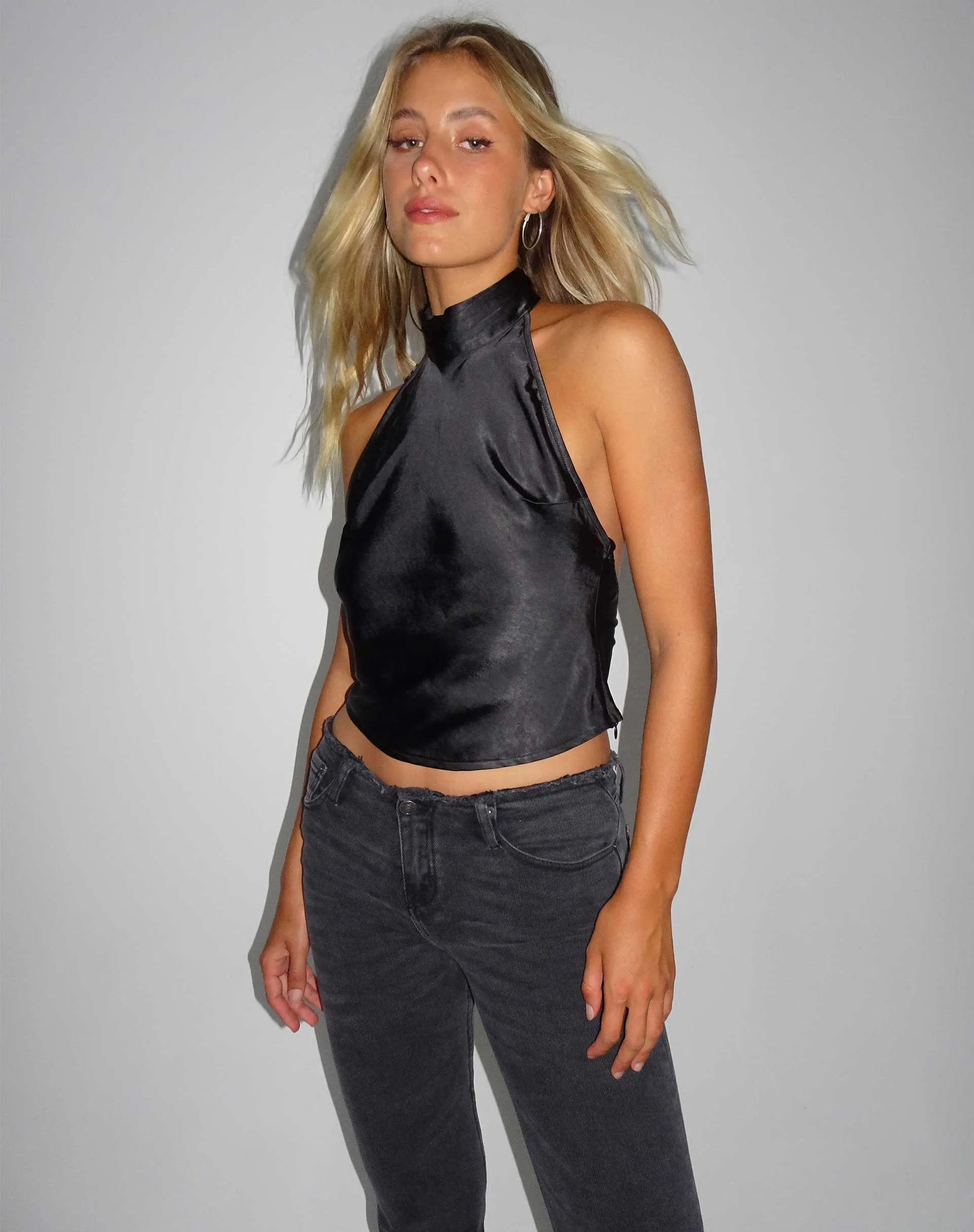 Ataina Top in Satin Black sold by Motel Rocks